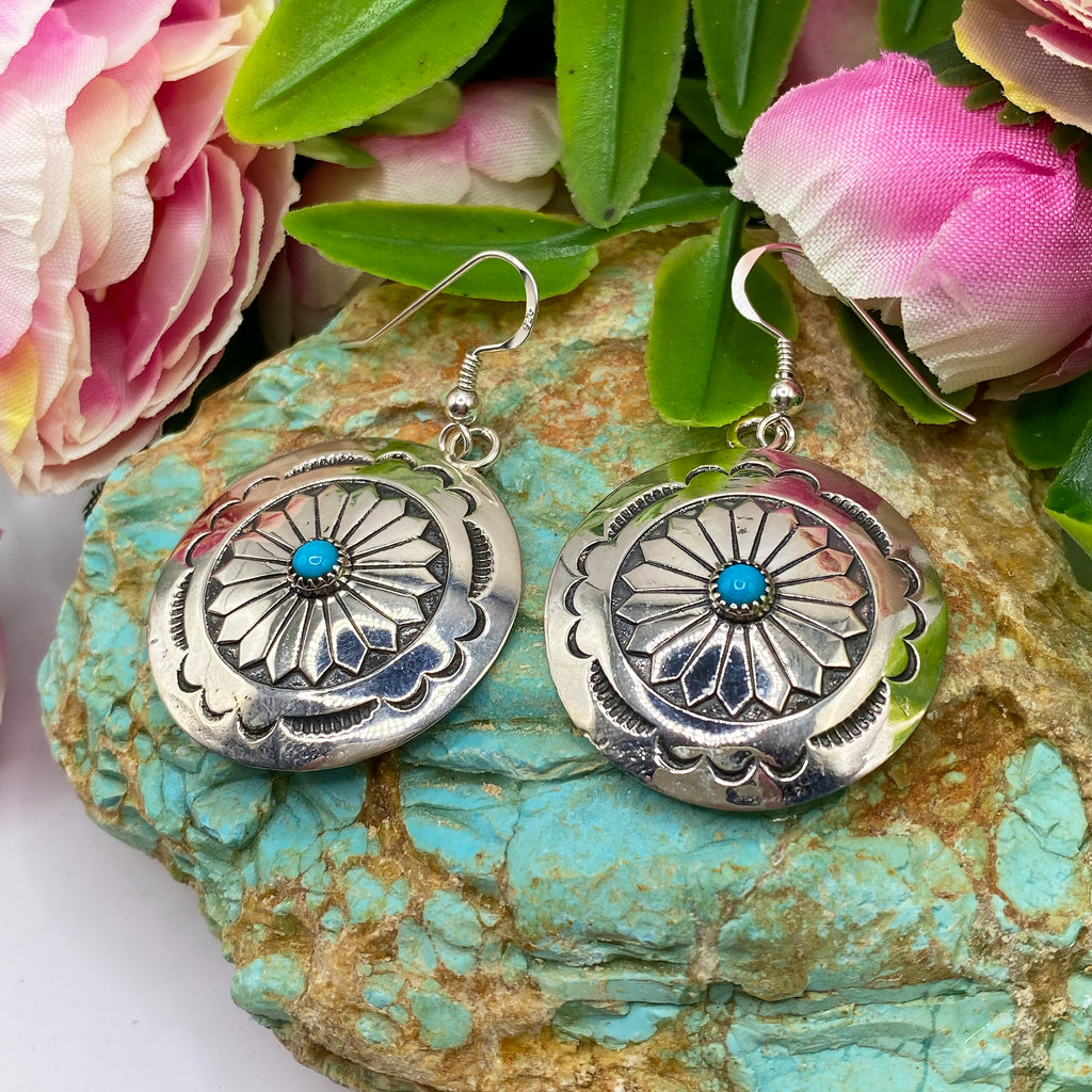 Silver Bloom Concho Earrings