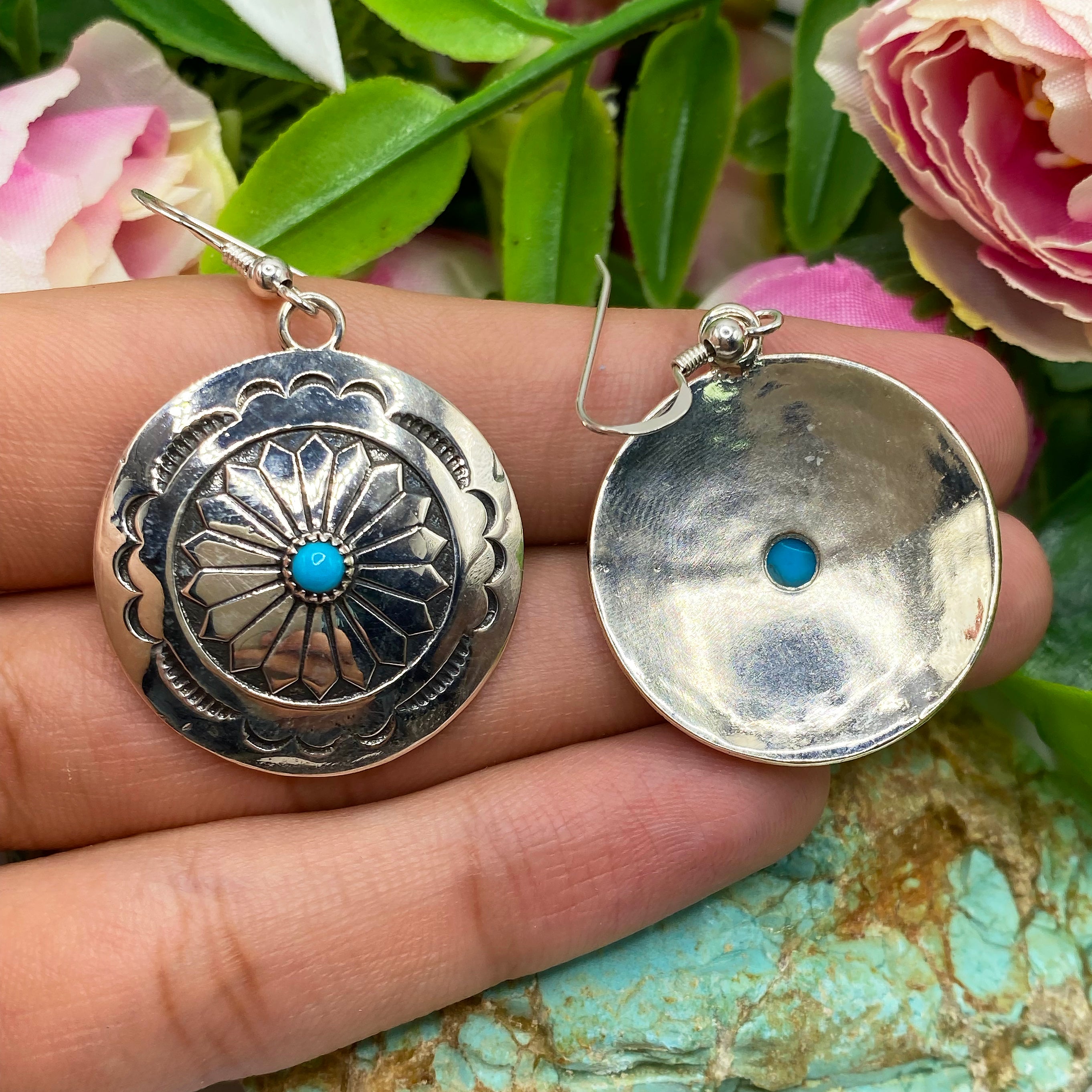 Silver Bloom Concho Earrings