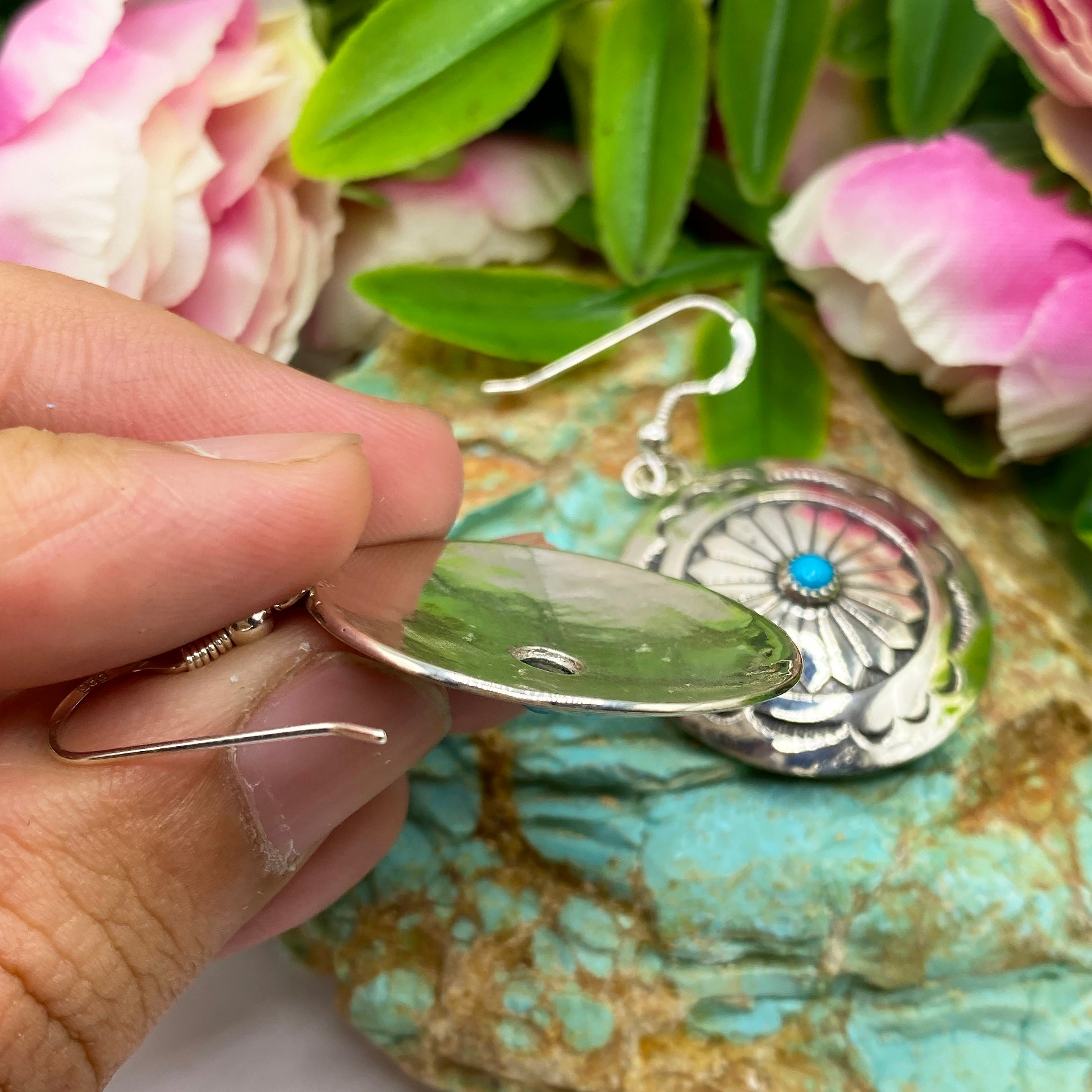 Silver Bloom Concho Earrings